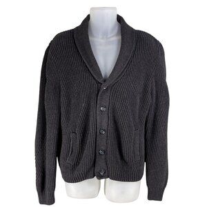 Vintage Shawl Collar Cardigan Mens L Cable Knit Gray Pockets Fisherman Sweater